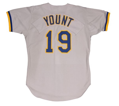 Robin Yount Signed 1993 Milwaukee Brewers Game Used Road Jersey Worn During His 3056-3059 Hits 